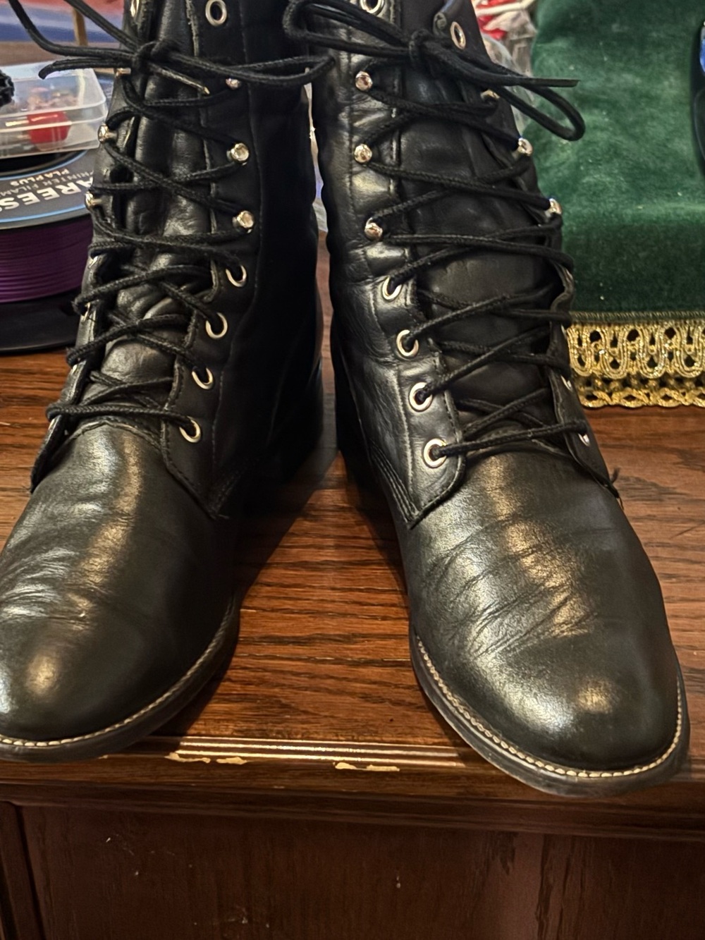 Vintage Justin Style 620 Black Leather Lace Up Roper Boots Size 7B Western USA